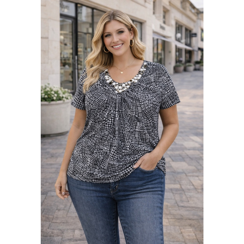Women's Ruby Rd. Top XL Black & White Short Sleeve Clearance